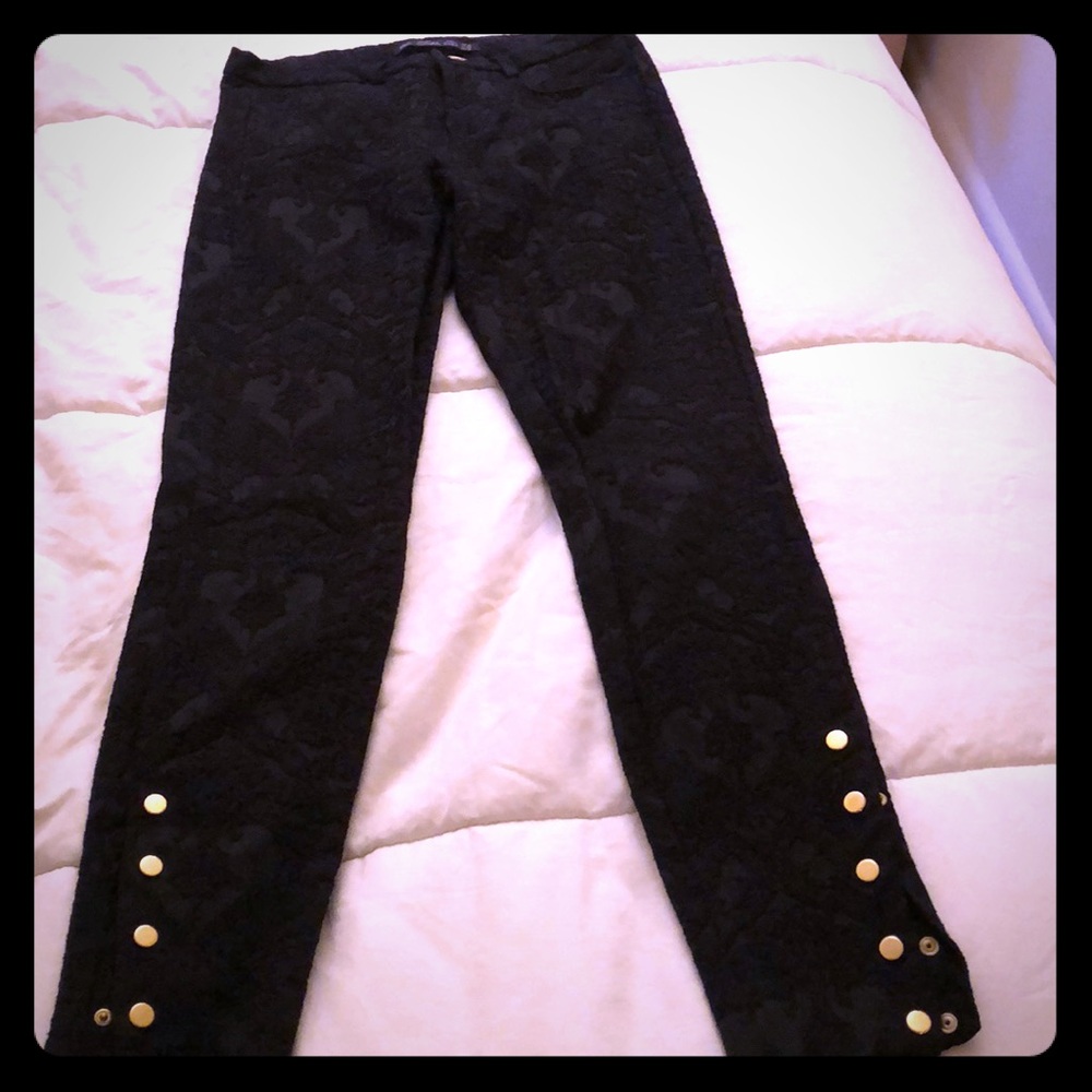 Black embroidered straight leg pants